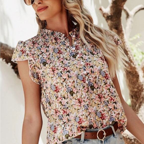 *NEW* Boho Floral Ruffle Cap Sleeve Top | Size XL - Picture 4 of 10